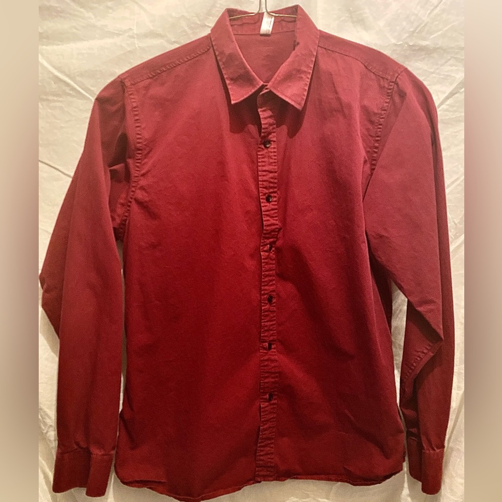 Burgundy/maroon button-down dress shirt, nice condition.